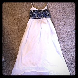 ROXY White linen embroidered dress hi-low hem